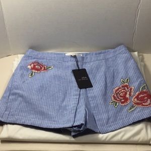 J.O.A. Los Angeles blue & floral embroidery shorts